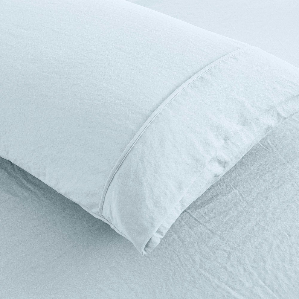 Dreamaker Superfine Washed Microfibre King Pillowcase Twin Pack Ice Blue