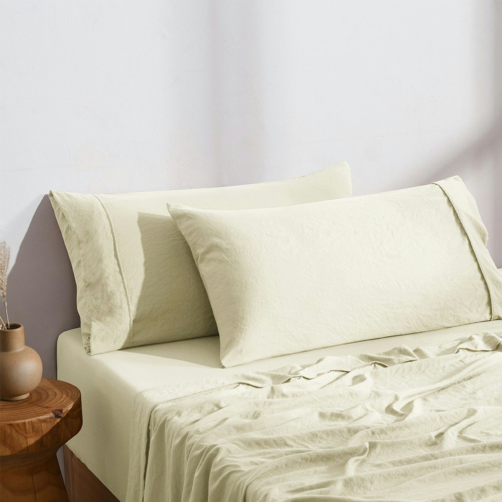 Dreamaker Superfine Washed Microfibre King Pillowcase Twin Pack Natural