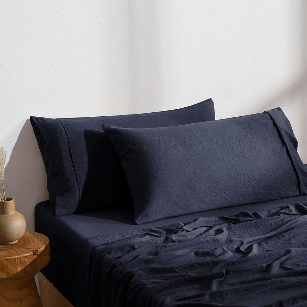 Dreamaker Superfine Washed Microfibre King Pillowcase Twin Pack Navy