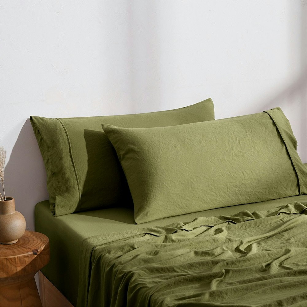 Dreamaker Superfine Washed Microfibre King Pillowcase Twin Pack Olive