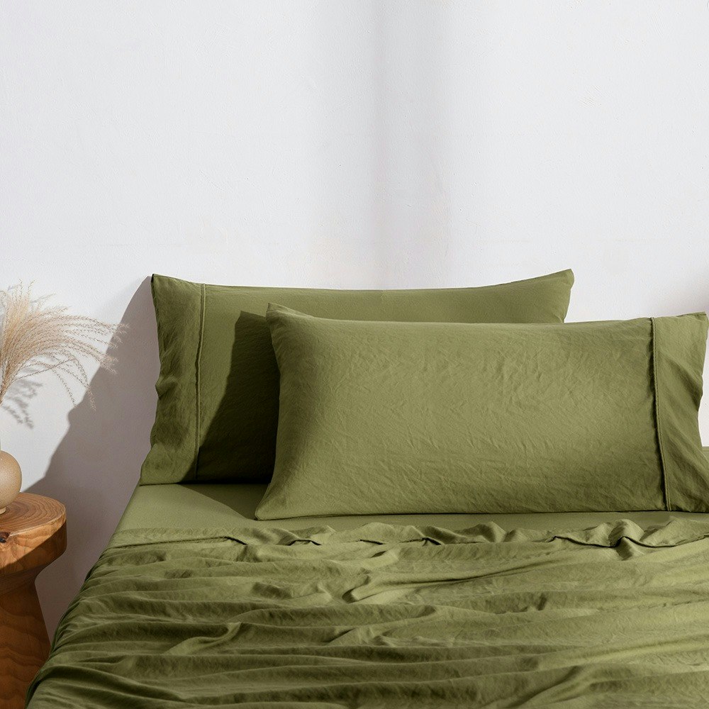Dreamaker Superfine Washed Microfibre King Pillowcase Twin Pack Olive