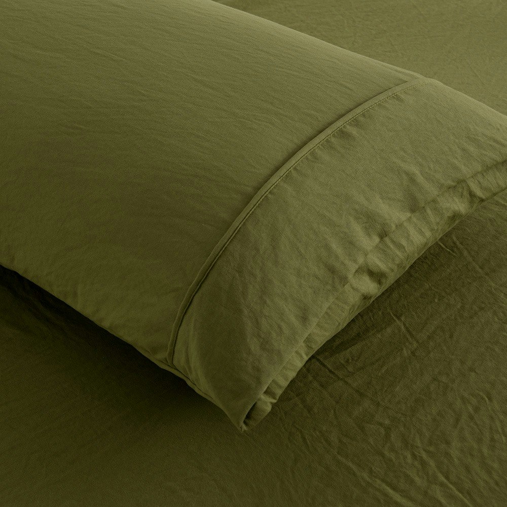 Dreamaker Superfine Washed Microfibre King Pillowcase Twin Pack Olive