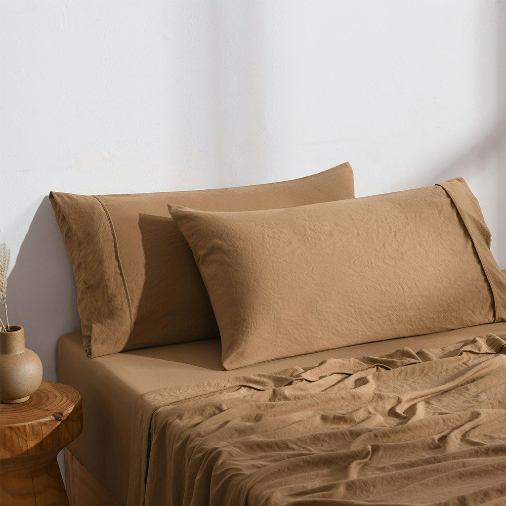 Dreamaker Superfine Washed Microfibre King Pillowcase Twin Pack Rust