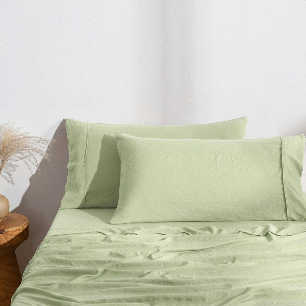 Dreamaker Superfine Washed Microfibre King Pillowcase Twin Pack Sage Green