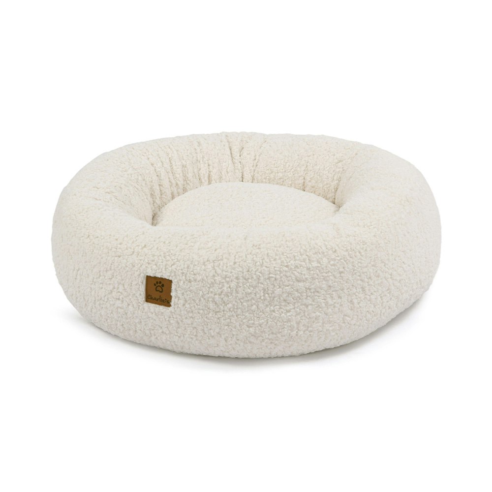 Charlie's Teddy Fleece Round Donut Pet Bed Cream 2