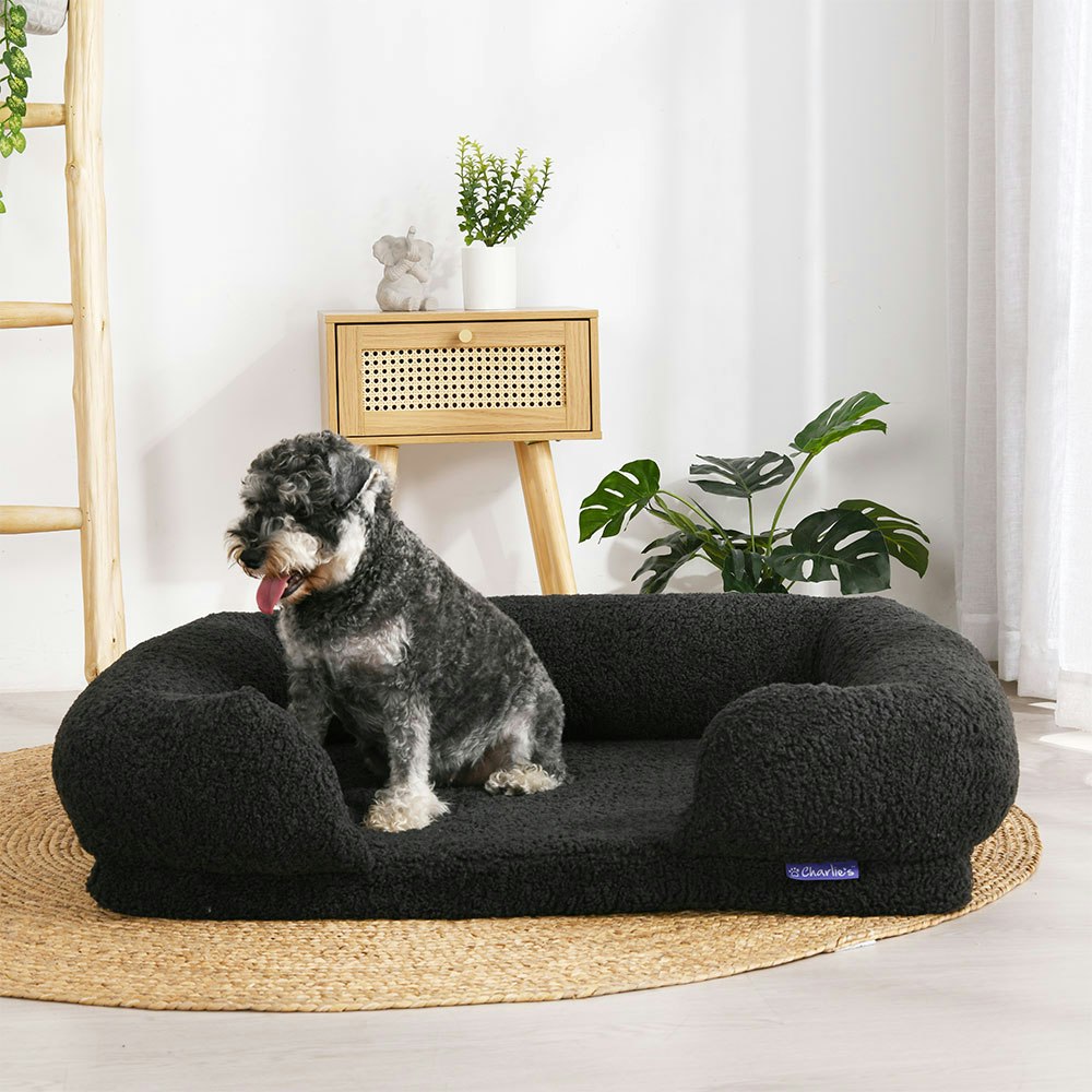 Charlie's Teddy Fleece Memory Foam Sofa Pet Bed with Bolster Charcoal