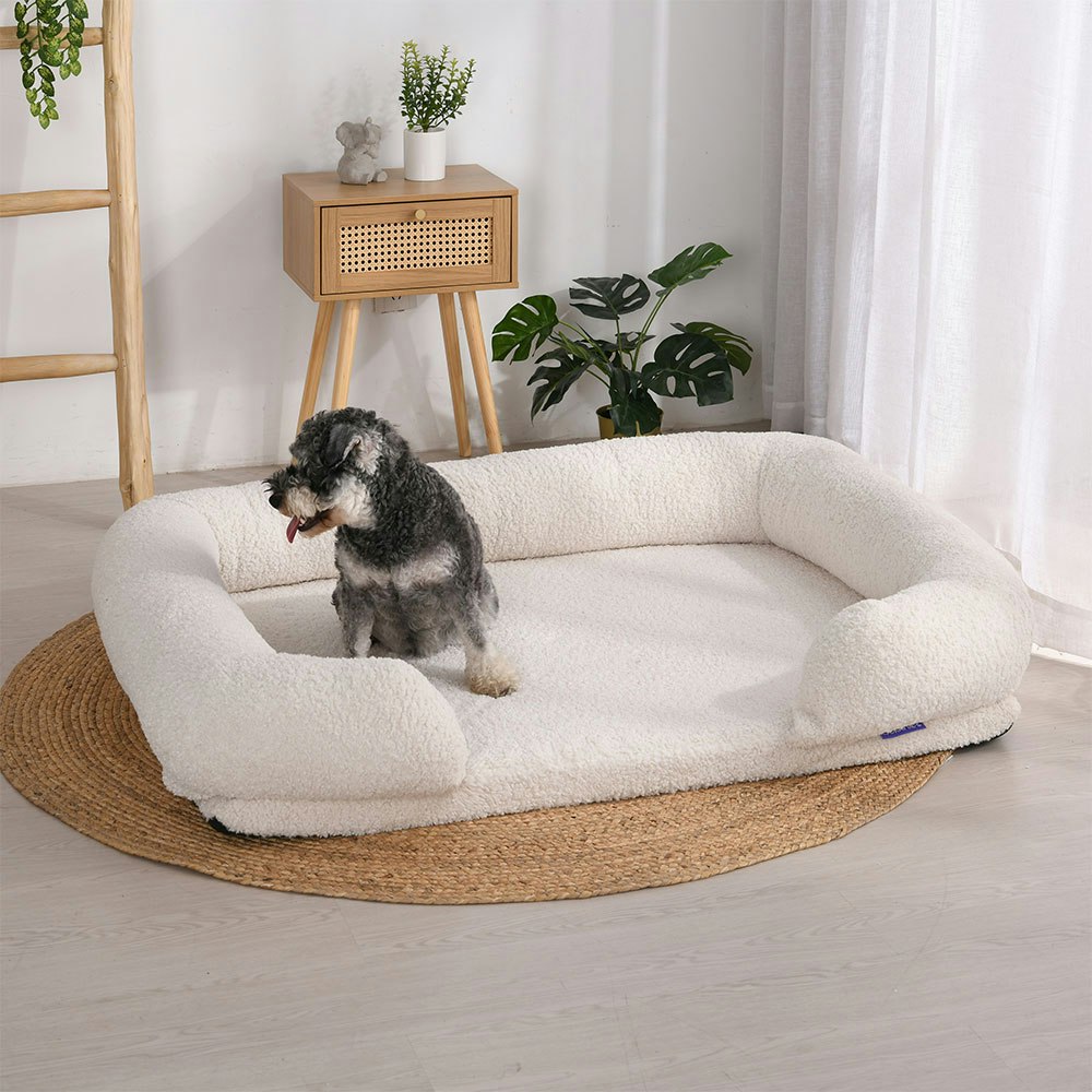 Charlie's Teddy Fleece Memory Foam Sofa Pet Bed with Bolster Cream