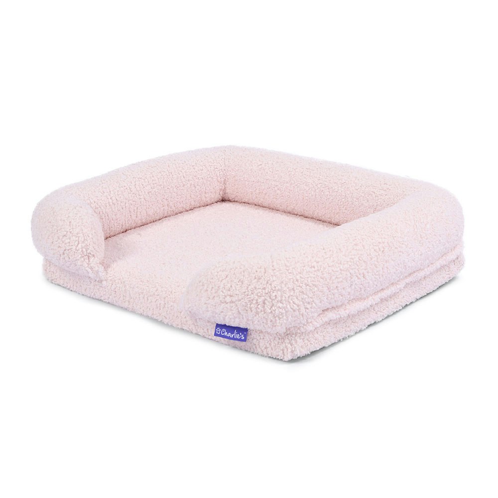 Charlie's Teddy Fleece Memory Foam Sofa Pet Bed with Bolster Pink 2