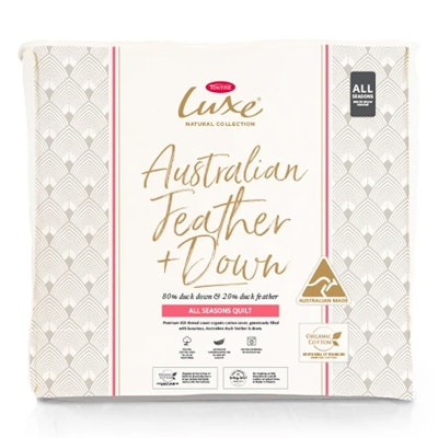 Tontine Luxe All Seasons Australian Made 80% Duck Down Quilt Packaging
