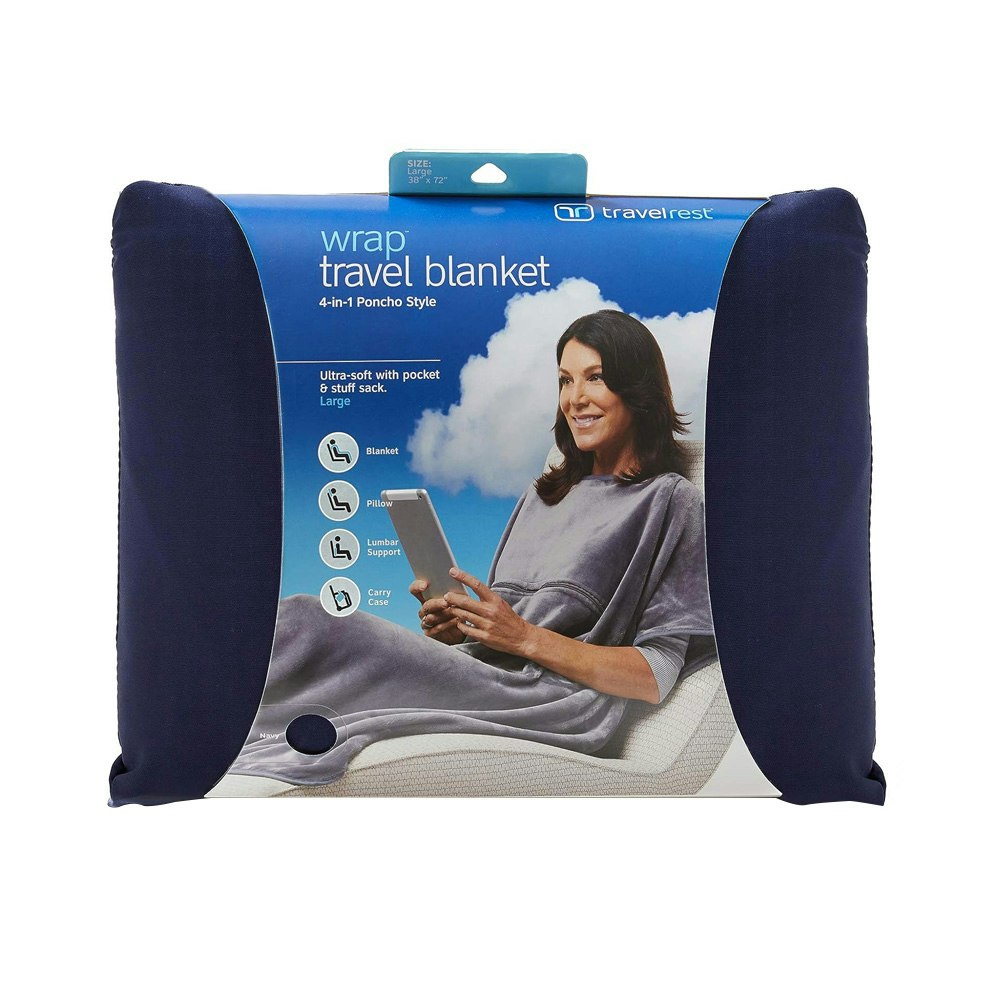 Travelrest Wrap 4 in 1 Travel Blanket Blue Packaging