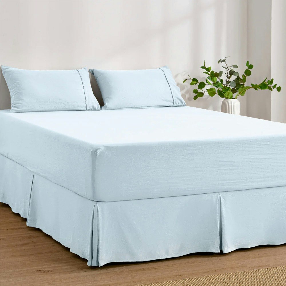 Dreamaker Superfine Washed Microfibre Pleated Valance Ice Blue
