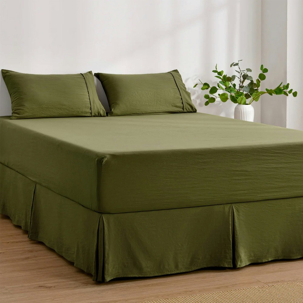 Dreamaker Superfine Washed Microfibre Pleated Valance Olive