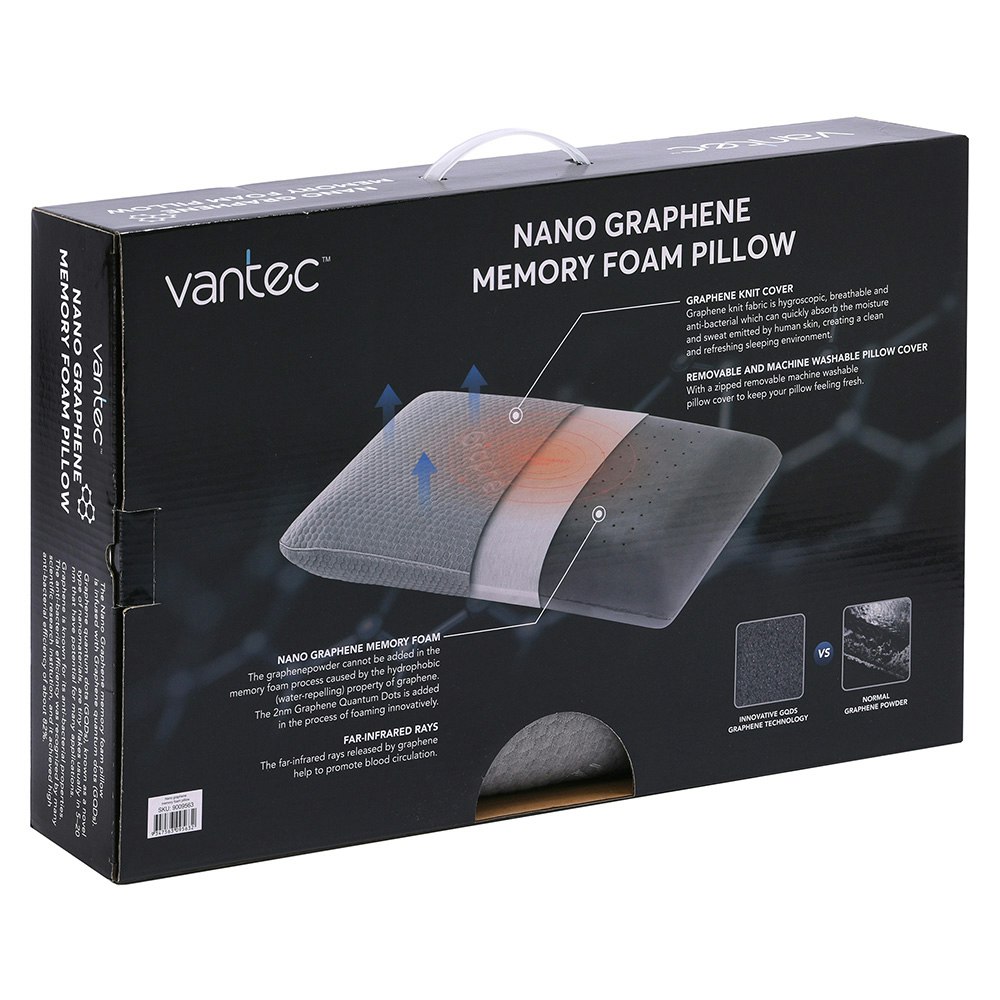 Vantec Nano Graphene Memory Foam Pillow Back Packaging