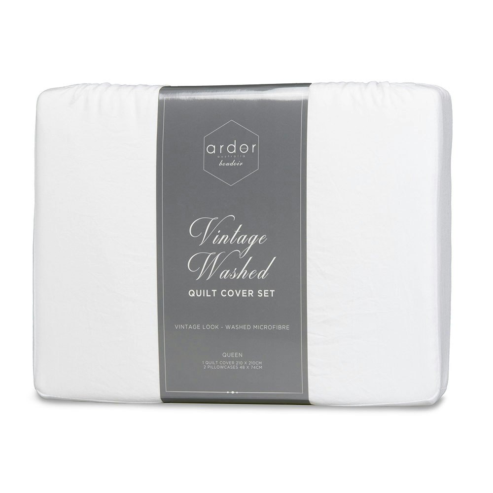 Ardor Boudoir Vintage Washed Quilt Cover Set White 2