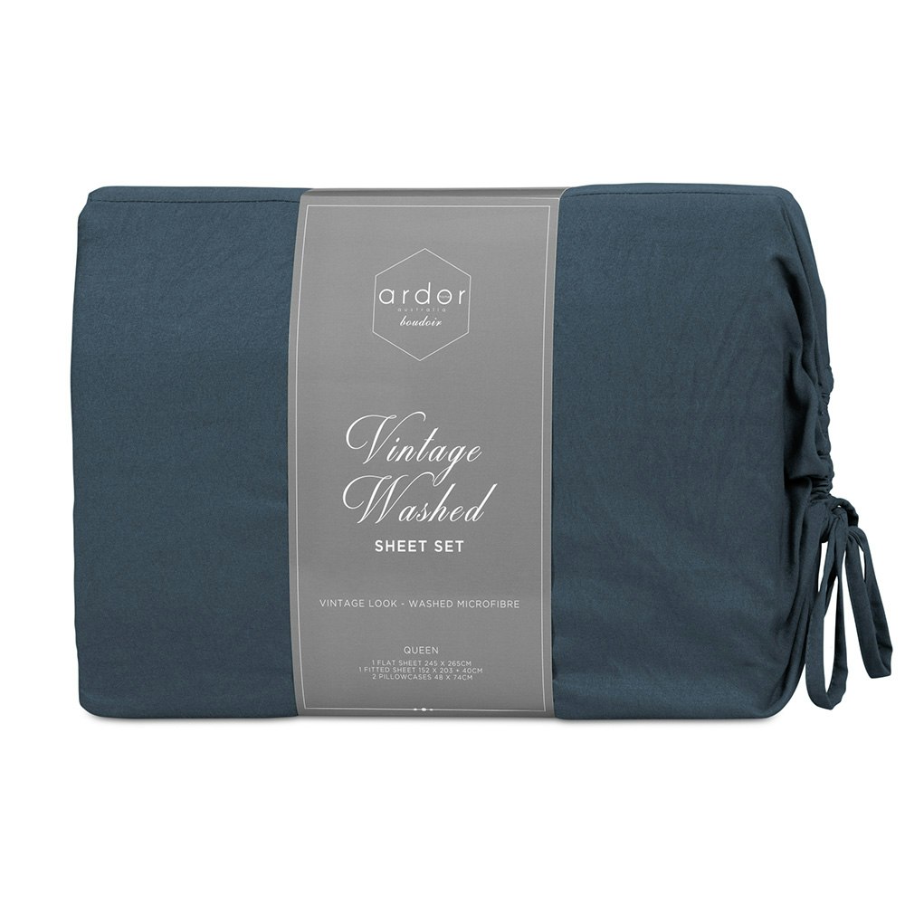 Ardor Boudoir Vintage Washed Sheet Set Navy