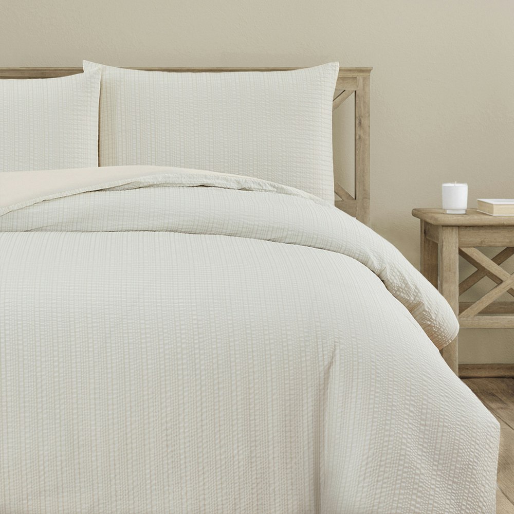 Ardor Boudoir Alistair Seersucker Quilt Cover Set Vintage White