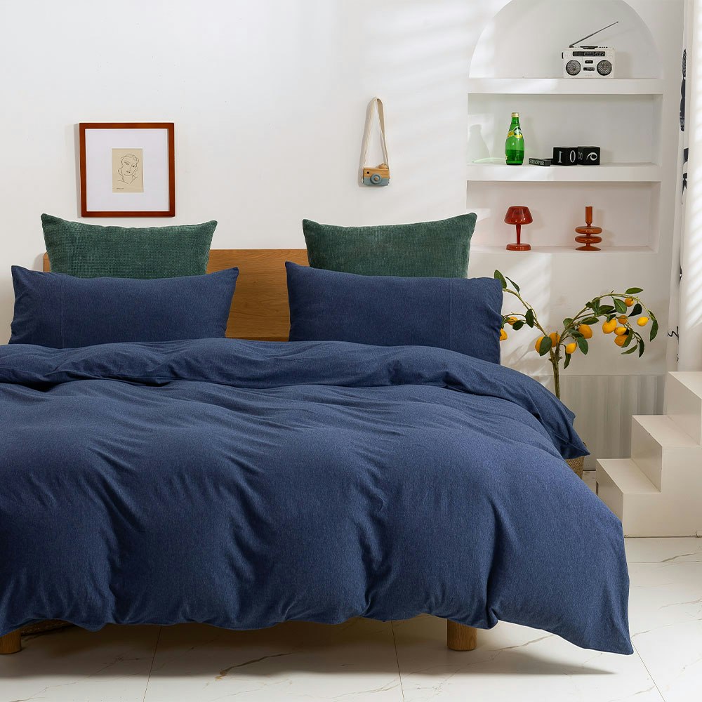Dreamaker Washed Navy Cotton Jersey Quilt Cover Set 2