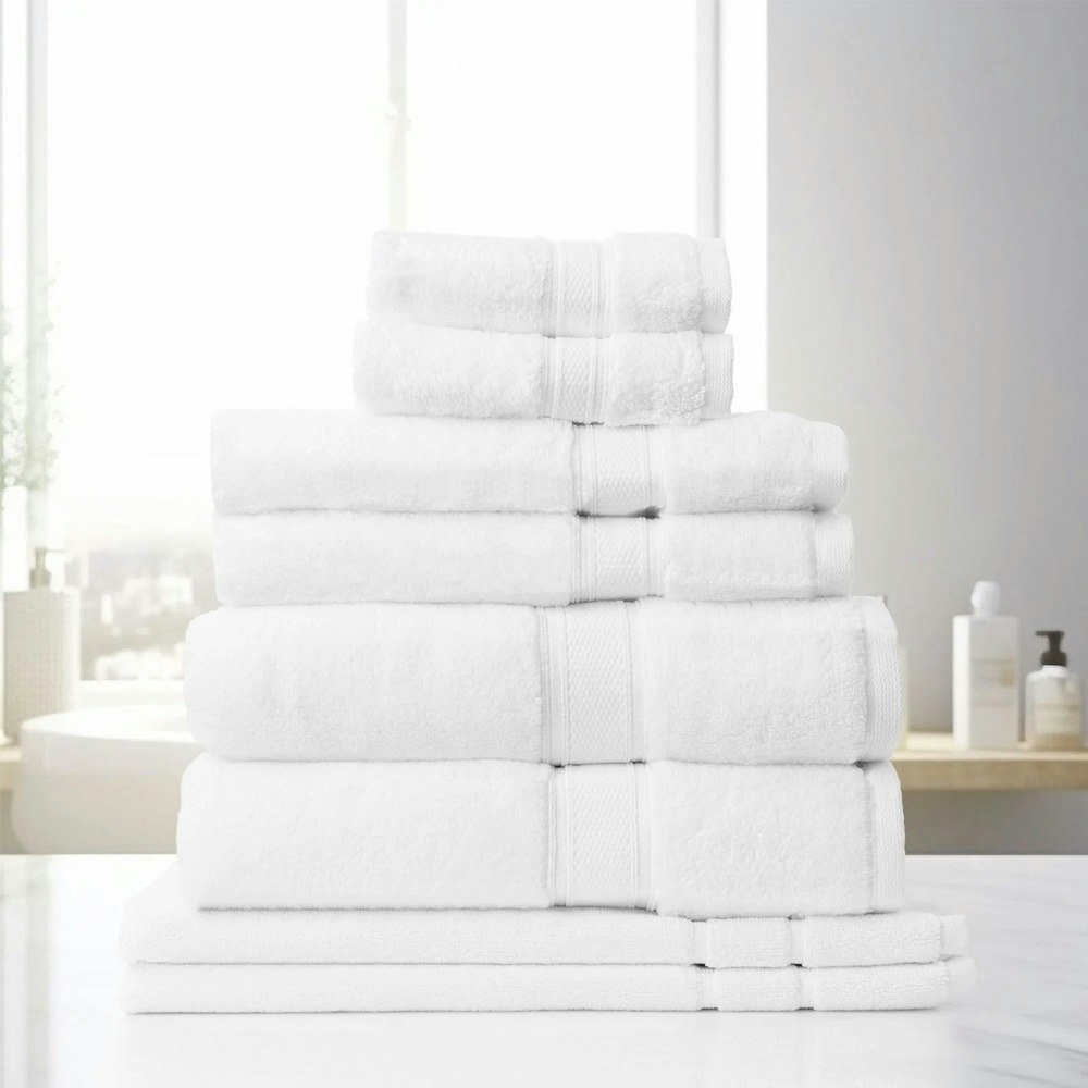 Royal Comfort 8 Piece Luxury Plush 100% Zero Twist Cotton Bath Towel Set White