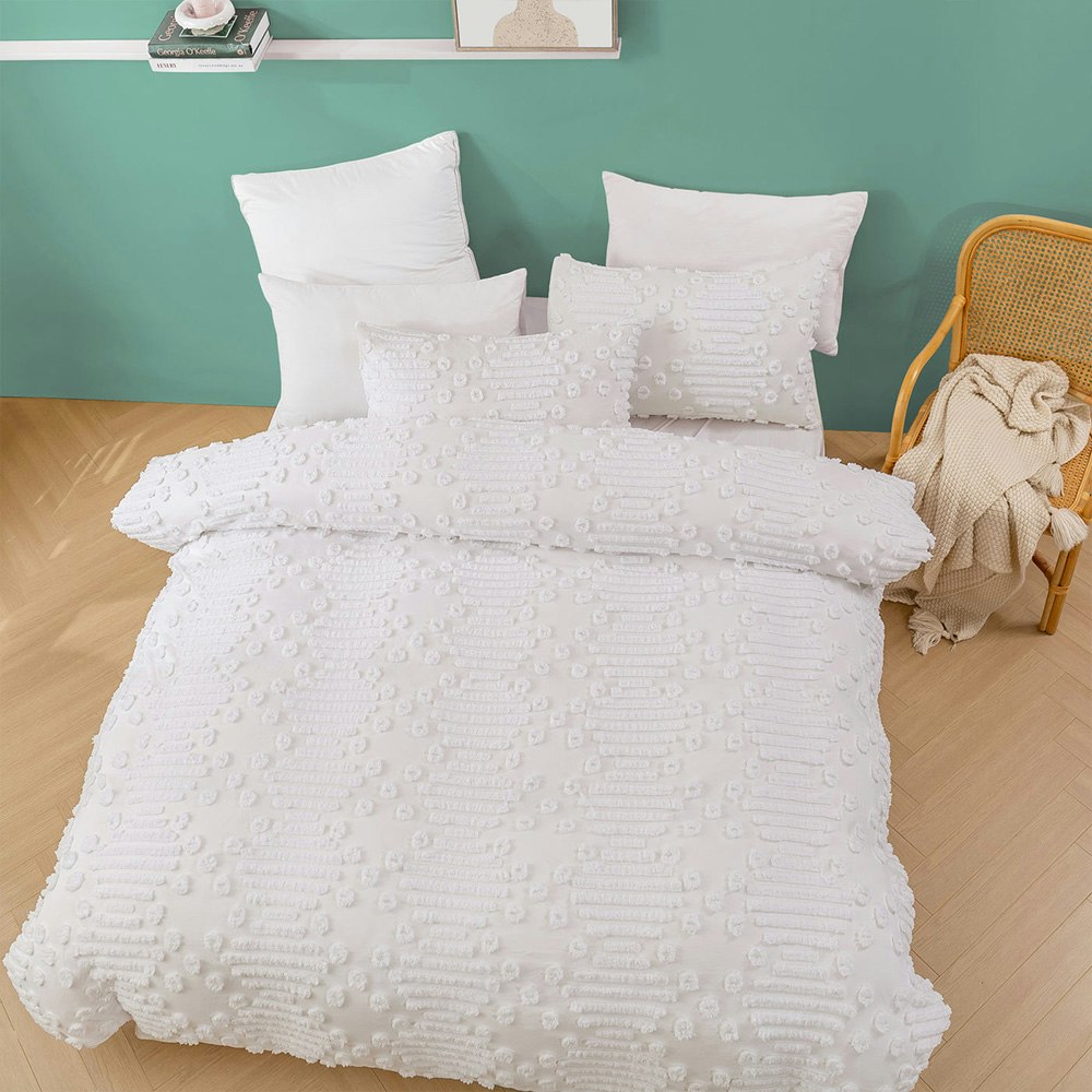 Dreamaker Fletcher Ultrafine Tufted Chenille Quilt Cover Set White 2