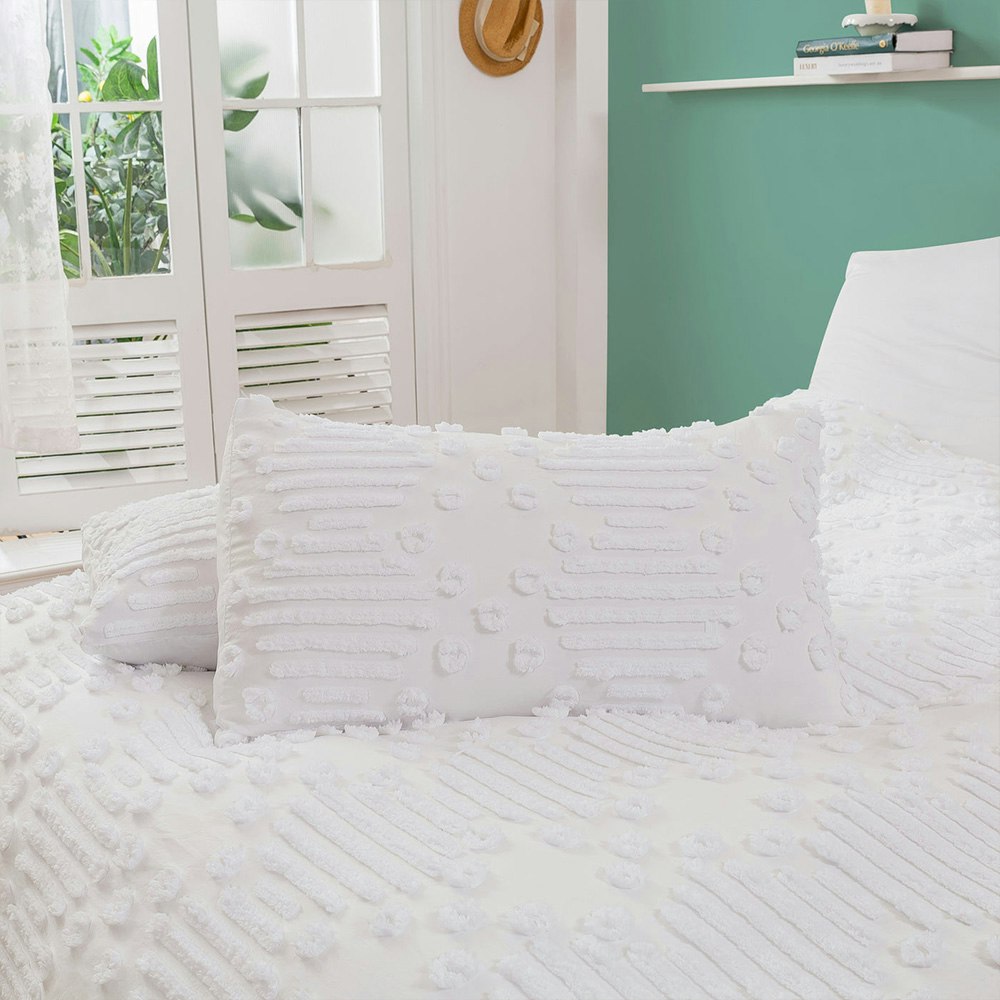 Dreamaker Fletcher Ultrafine Tufted Chenille Quilt Cover Set White 3