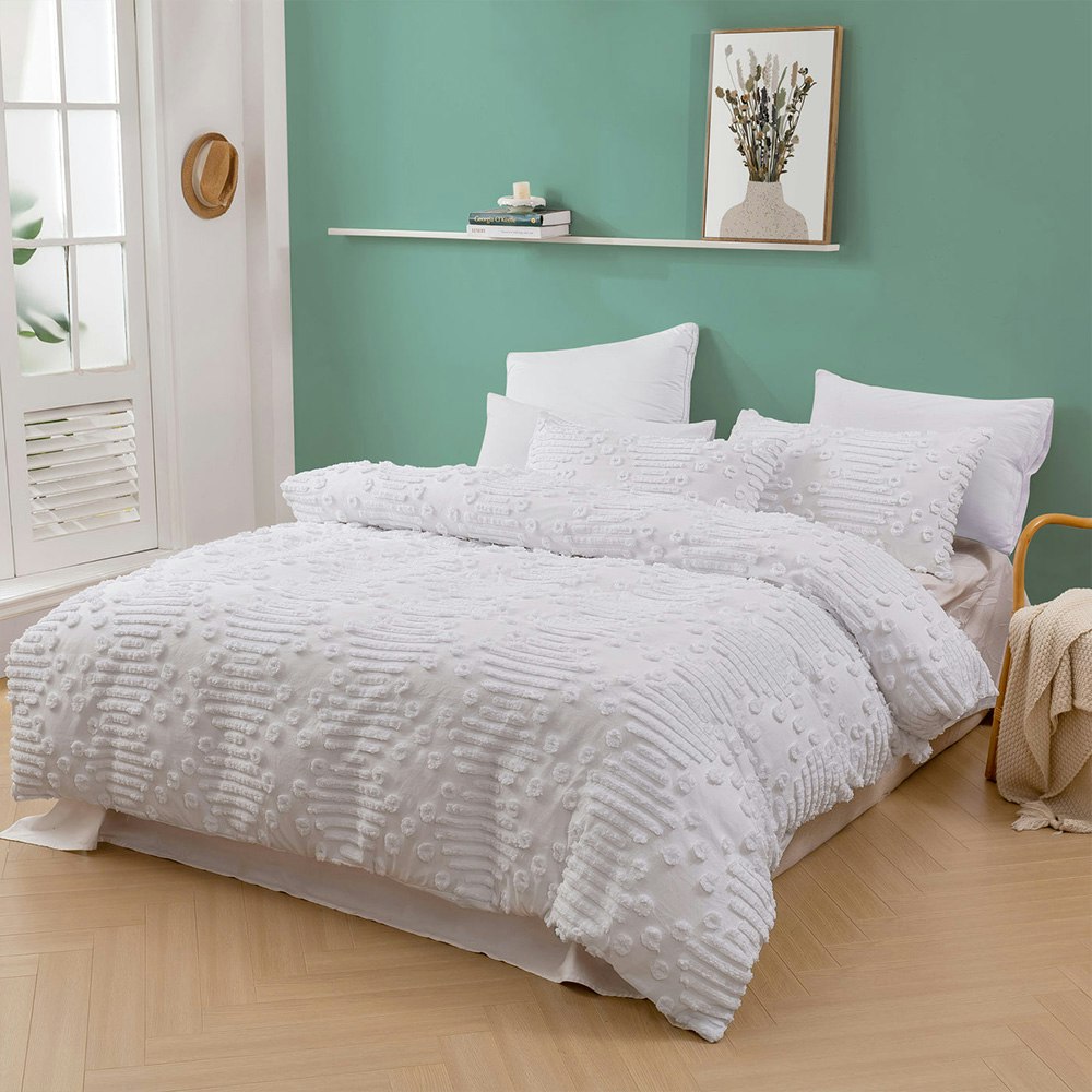 Dreamaker Fletcher Ultrafine Tufted Chenille Quilt Cover Set White 4