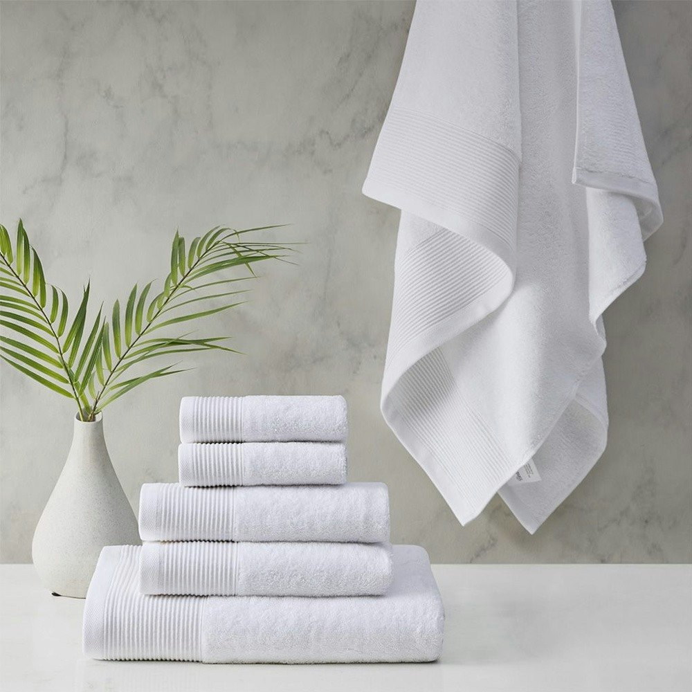 Cloud Linen Retreat Antimicrobial 6 Piece Cotton Tencel Bath Towel Set White